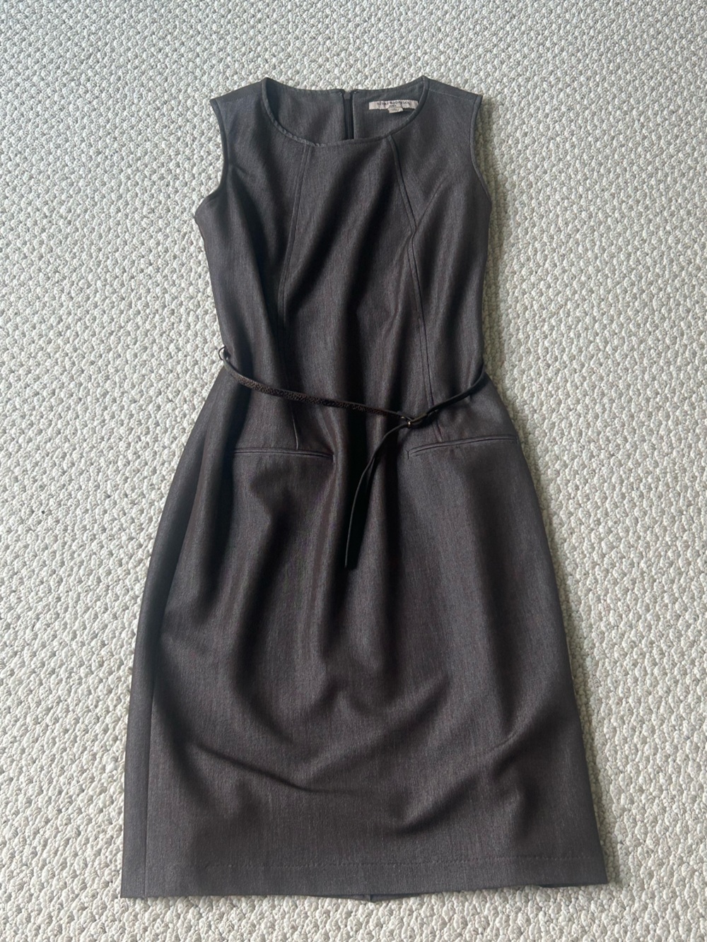 Vintage Sharagano Charcoal Gray Sheath Dress with Belt